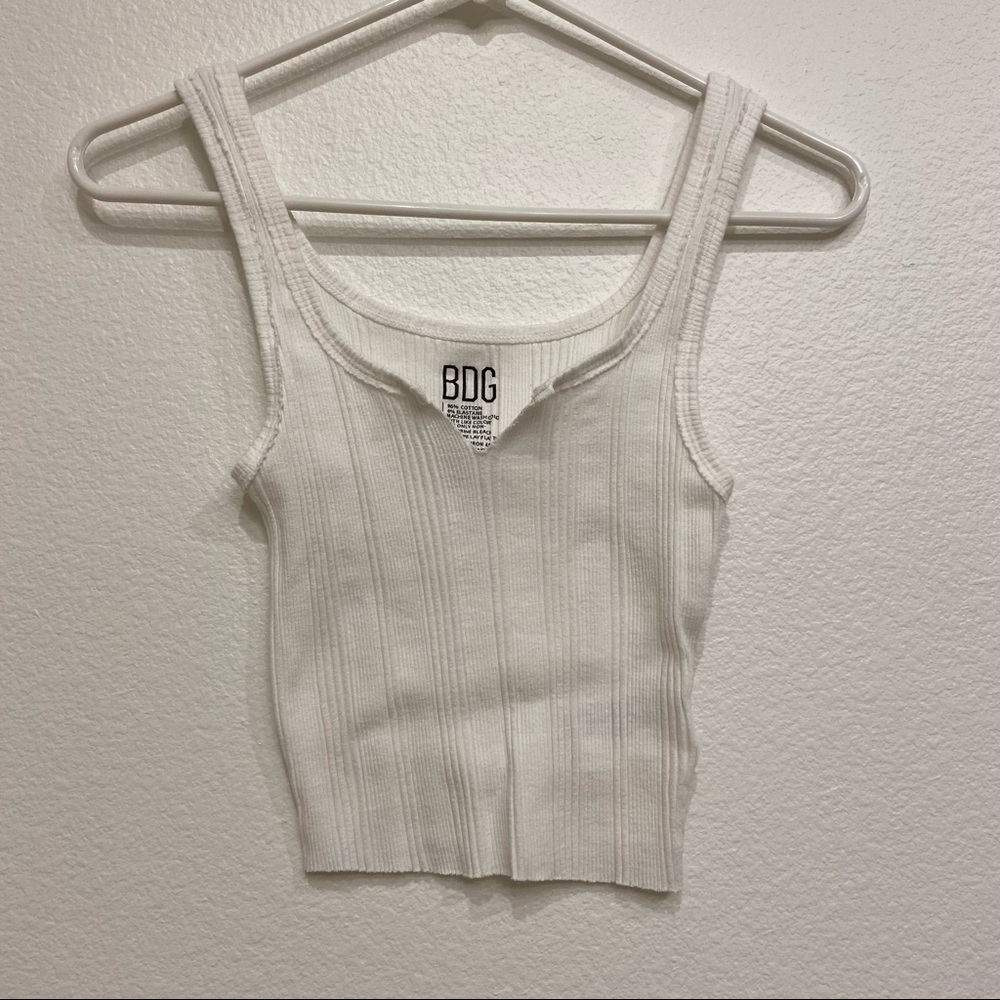 BDG White Ribbed Cropped Notch Tank Top